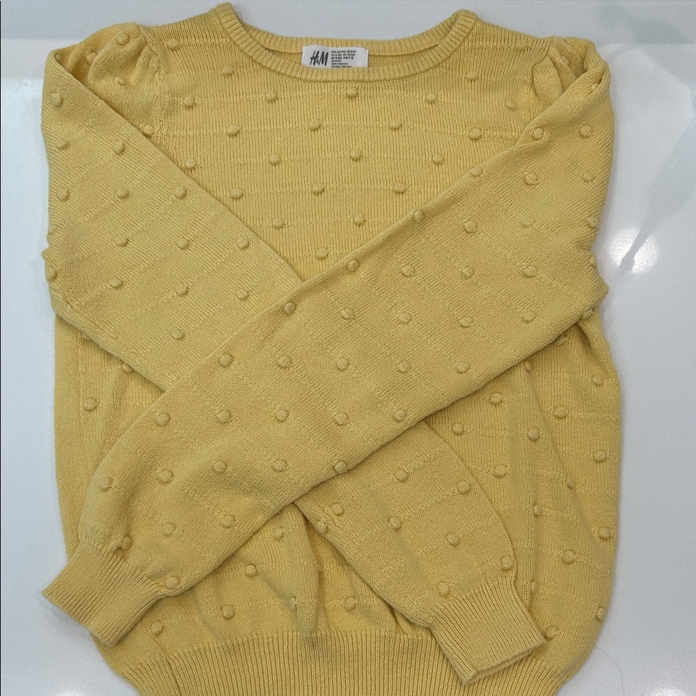 H&M Girls Yellow Pom-Pom Dot Knit Sweater
